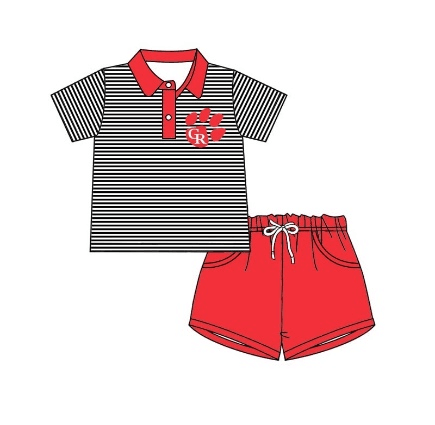 Deadline May 6 Red stripe polo shirt shorts boys team clothes