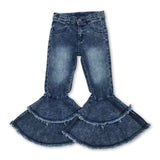 White washed ruffle bell bottom girls denim pants