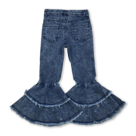 White washed ruffle bell bottom girls denim pants