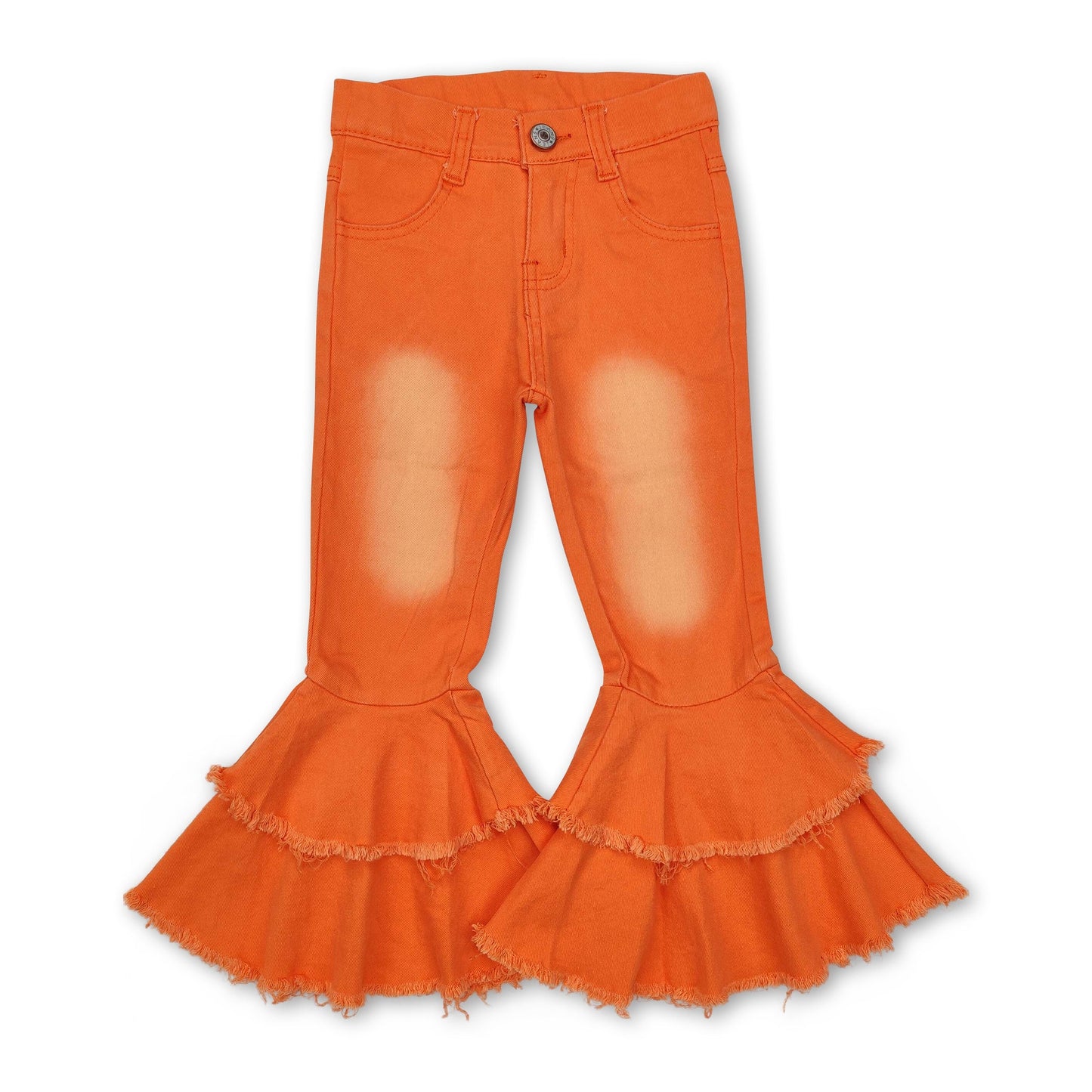 Orange  bell bottom ruffle denim pants