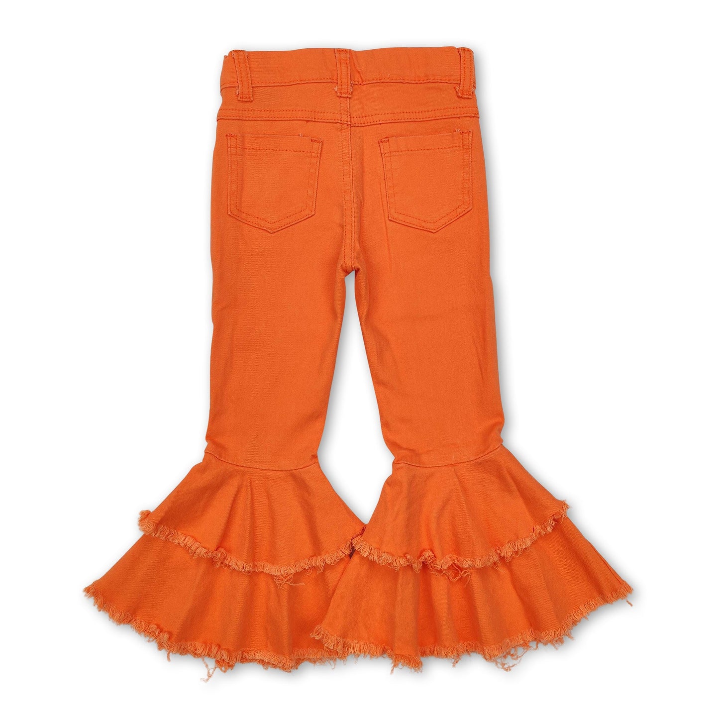 Orange  bell bottom ruffle denim pants