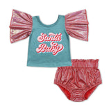 Santa baby top bummies baby girls Christmas outfits