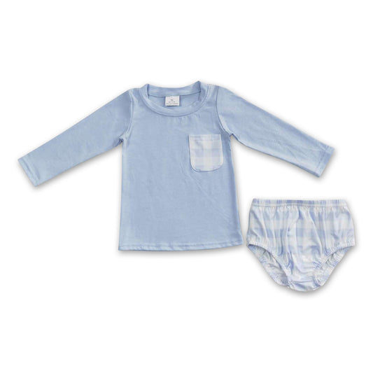 Light blue pocket top plaid bummies boy clothes