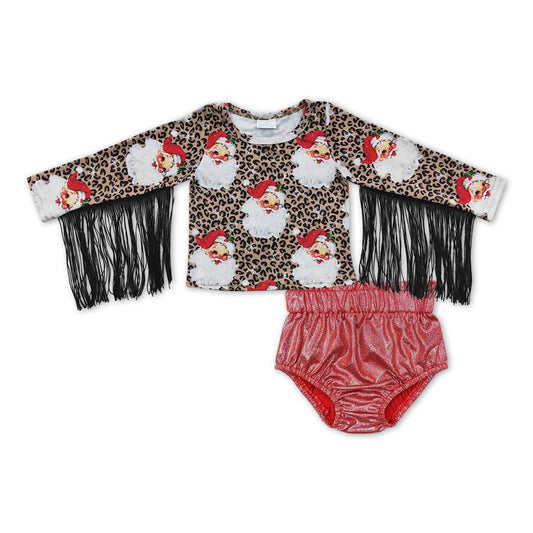 Santa leopard tassels top bummies girls Christmas outfits