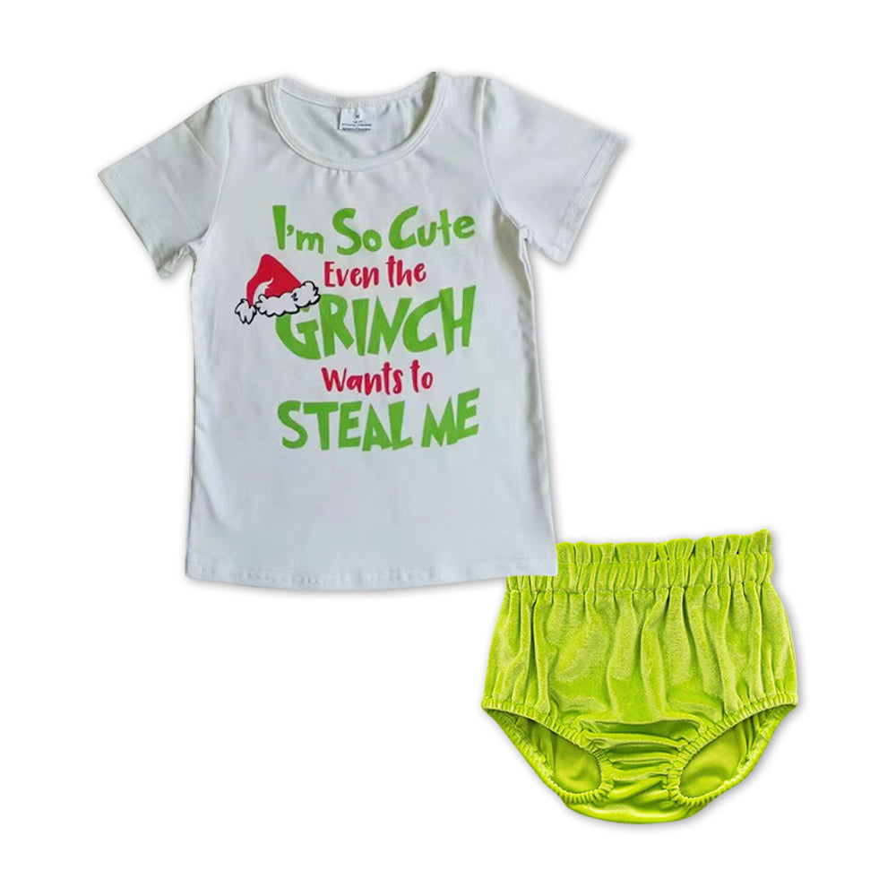 White top green face bummies girls Christmas set