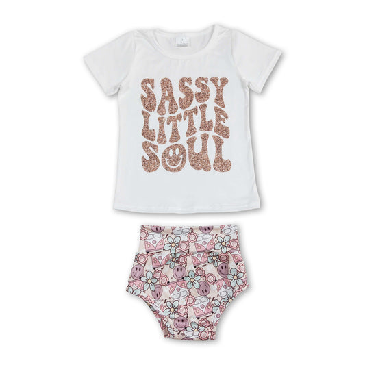 Sassy little soul top smile floral baby girls bummies set
