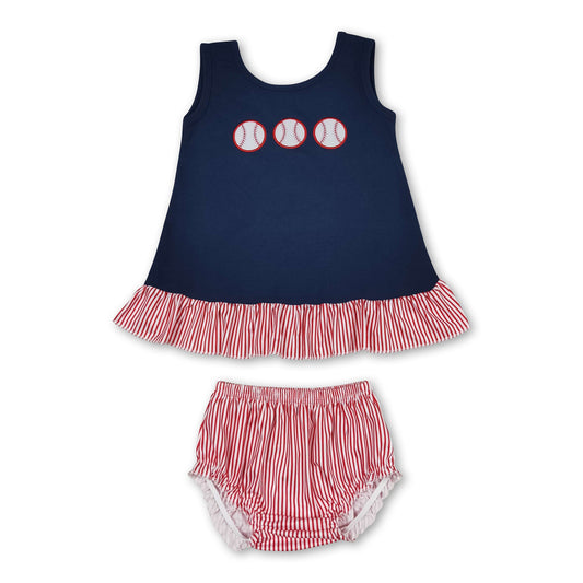 Navy baseball sleeveless tunic bummies baby girls outfits