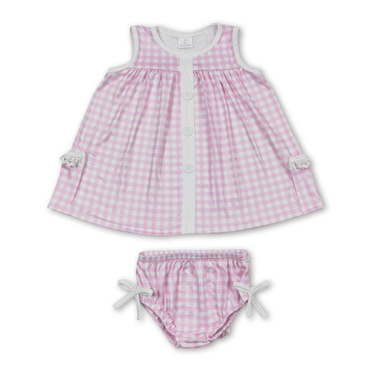 Sleeveless pink plaid pocket tunic bummies girls clothes