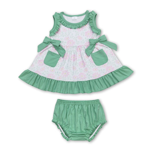 Green floral pockets tunic bummies baby summer clothes