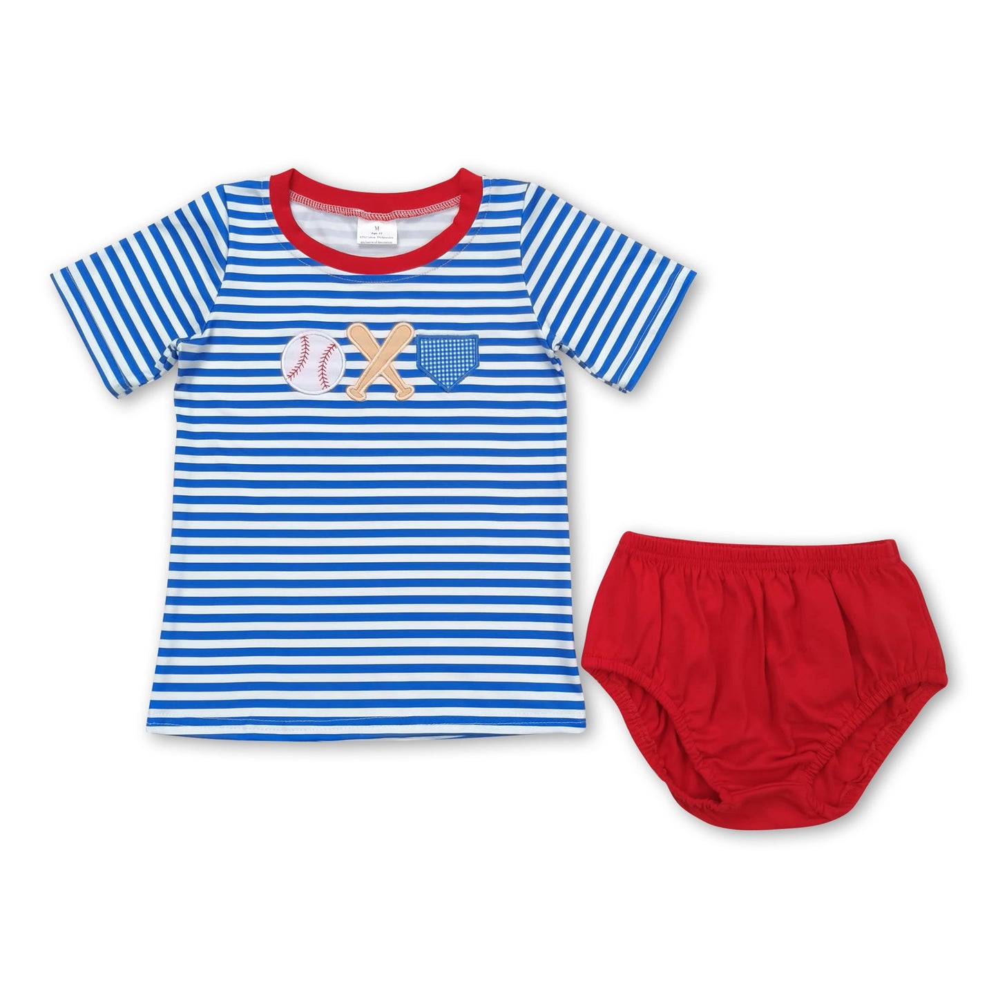 Blue stripe baseball top bummies baby boys clothes