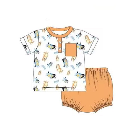 Flutter sleeves yellow dog tunic bummies boys set
