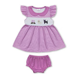 Purple plaid cat tunic bummies baby girls Halloween set