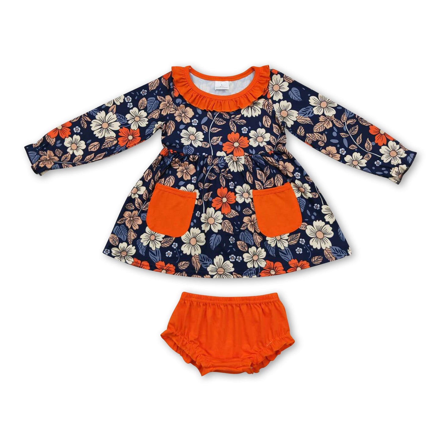 Floral long sleeves tunic orange bummies girls fall set