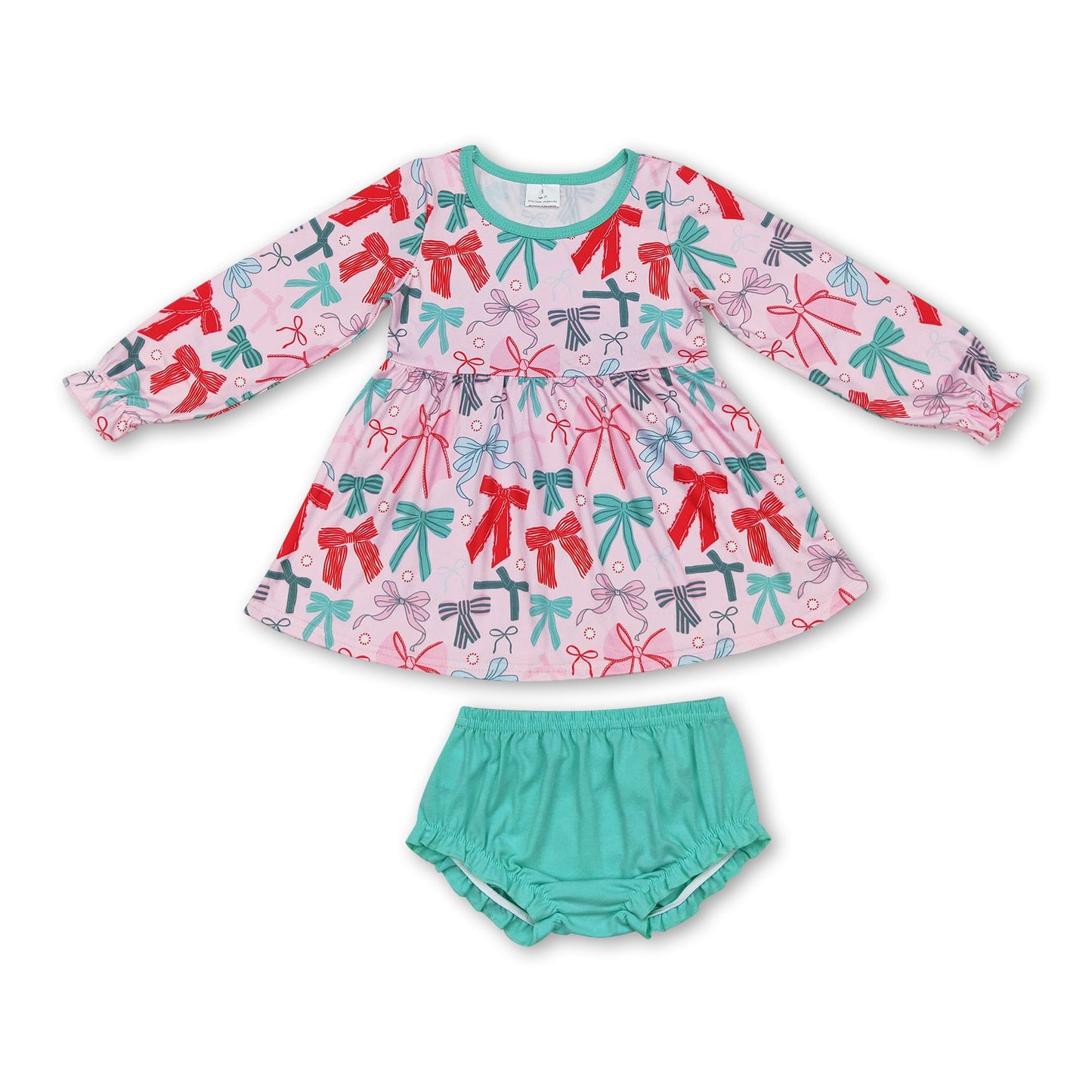 Colorful bow tunic green bummies girls clothing set