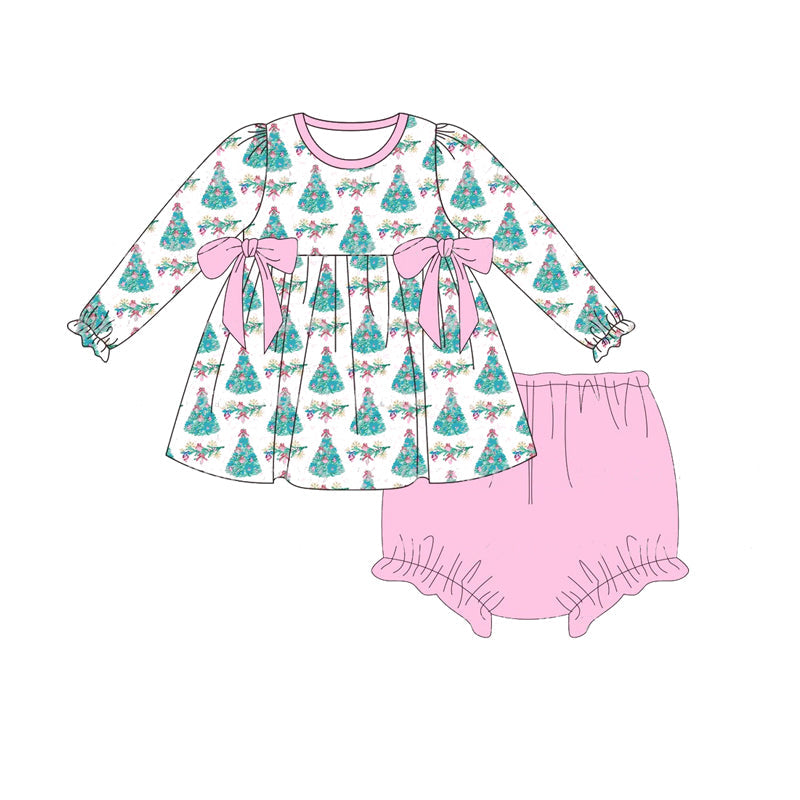 Christmas tree bow tunic bummies baby girls clothes