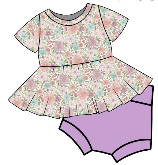 Short sleeves floral peplum purple bummies girls clothes