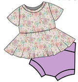 Short sleeves floral peplum purple bummies girls clothes
