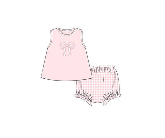Sleeveless bow tunic plaid bummies baby girls clothes