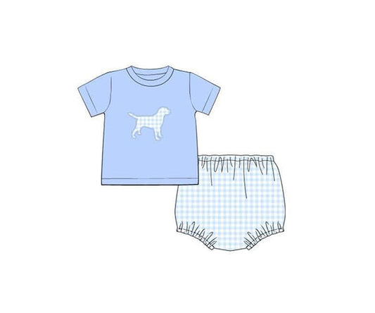 Short sleeves dog top plaid bummies baby boy clothing