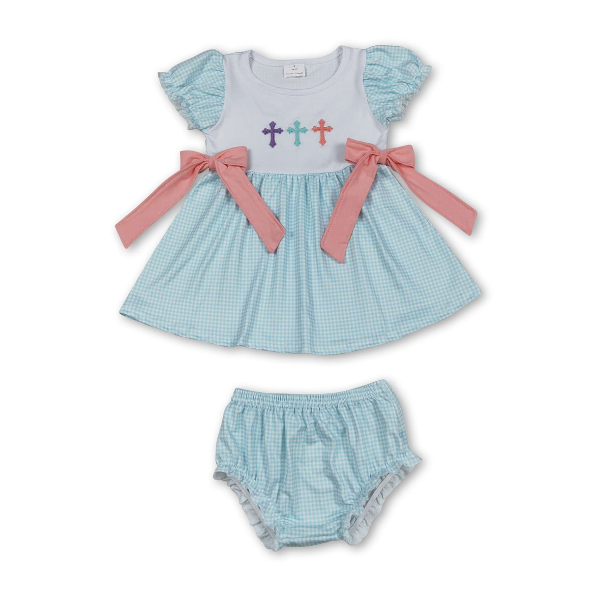 Plaid short sleeves cross tunic bummies girls easter set