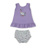 Lavender floral bow goose top bummies baby girls set