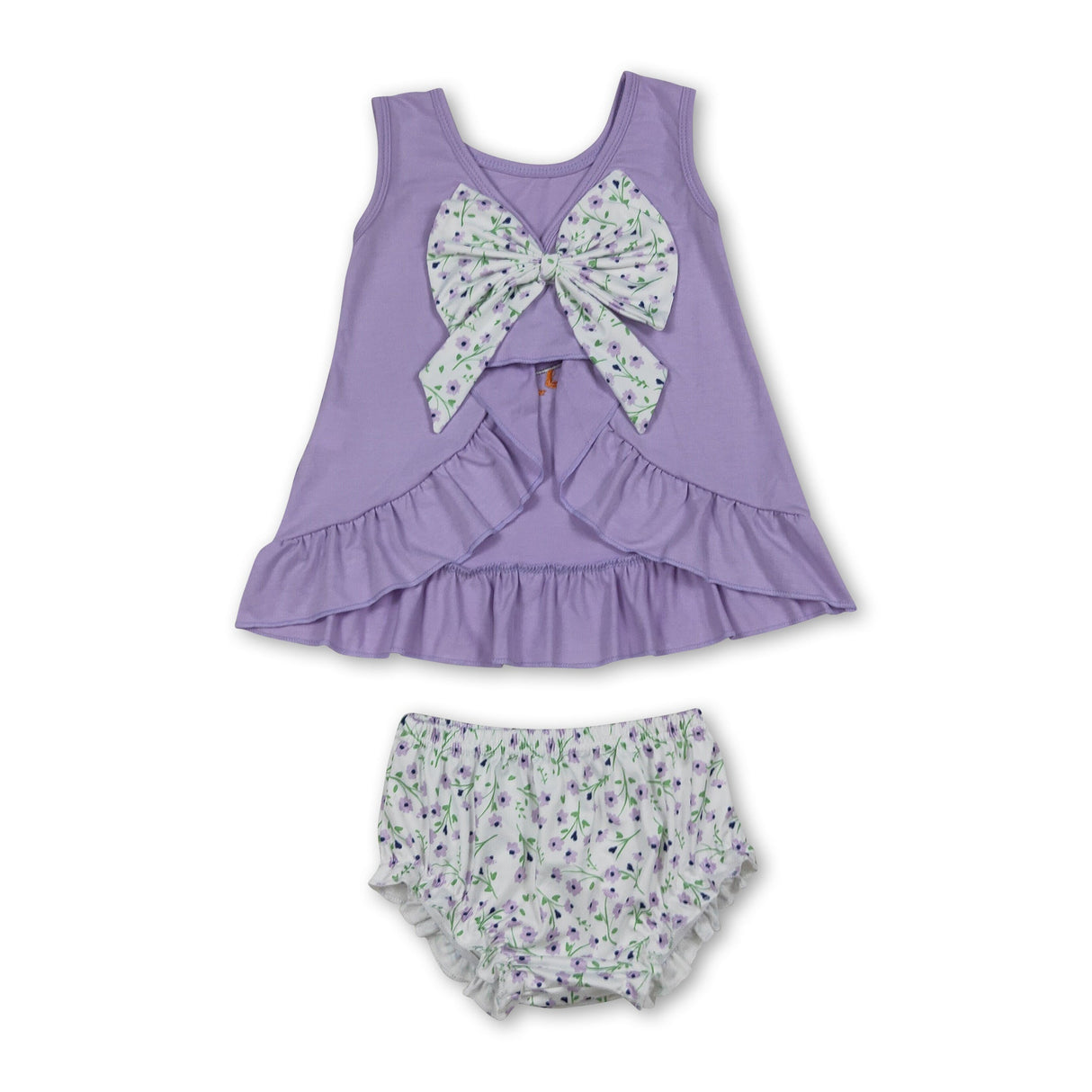 Lavender floral bow goose top bummies baby girls set