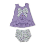 Lavender floral bow goose top bummies baby girls set