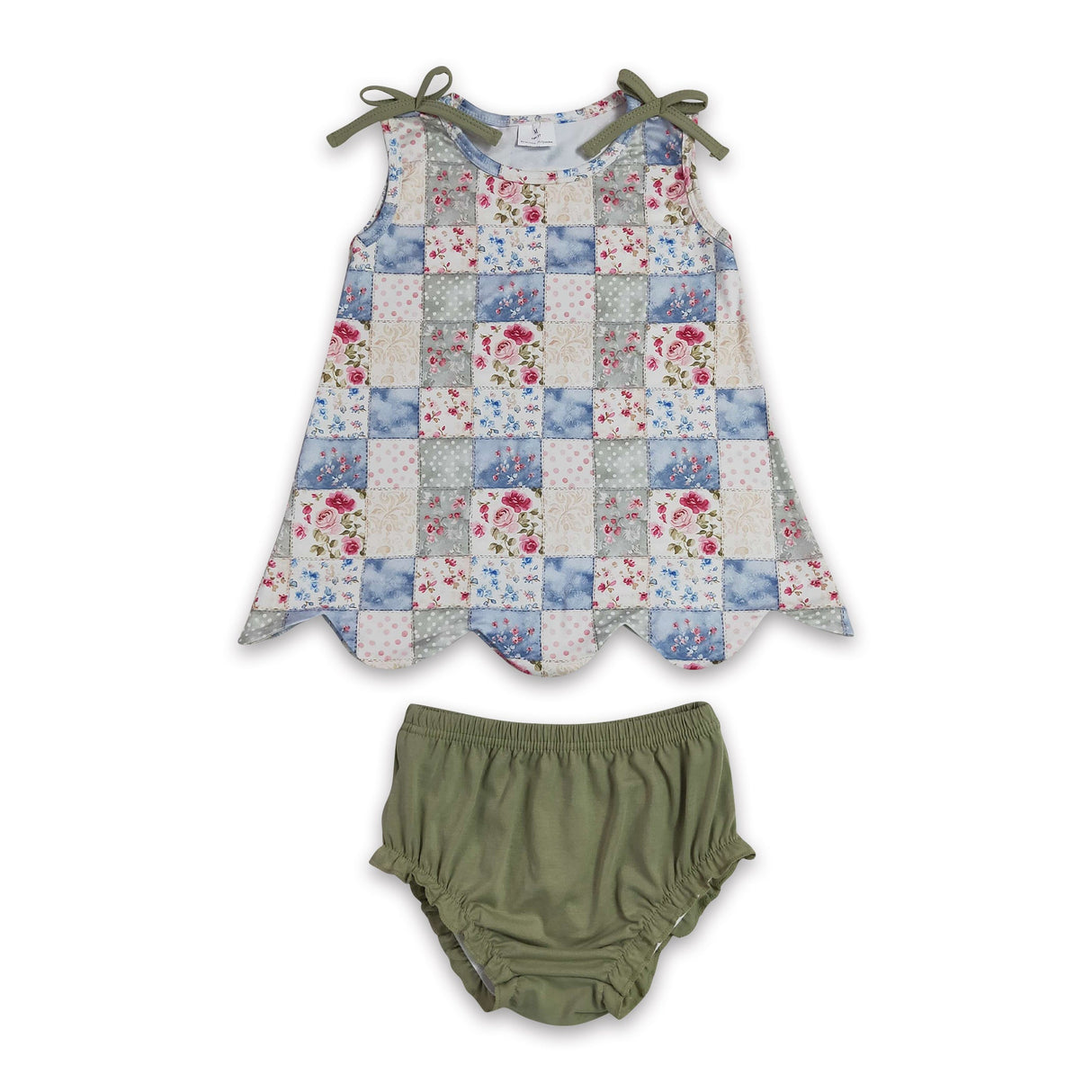 Sleeveless floral scallop top bummies baby girls outfits