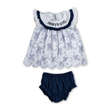 Daddy's girl smocked bow scallop tunic bummies set
