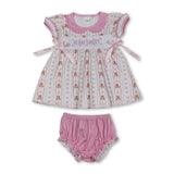 Sleeveless bear bow sweet baby girls  bummies set