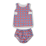 Red blue plaid top bummies baby boys 4th of july set