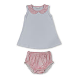 Sleeveless white top pink plaid bummies baby girls outfits
