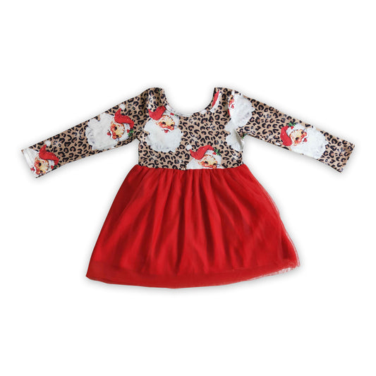 leopard santa red tulle baby girls Christmas dress