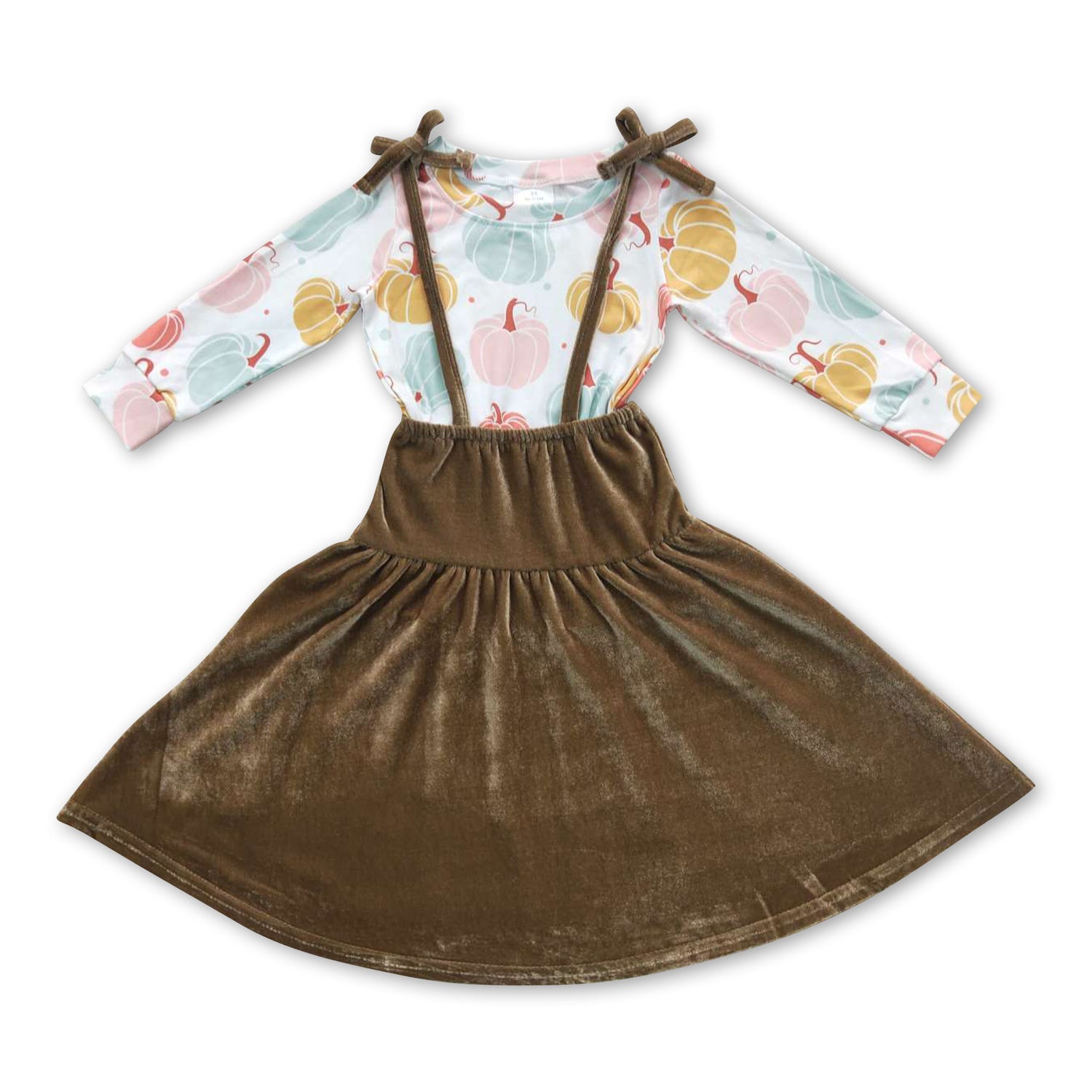 Colorful pumpkin top velvet dress girls fall clothes – Yawoo Garment