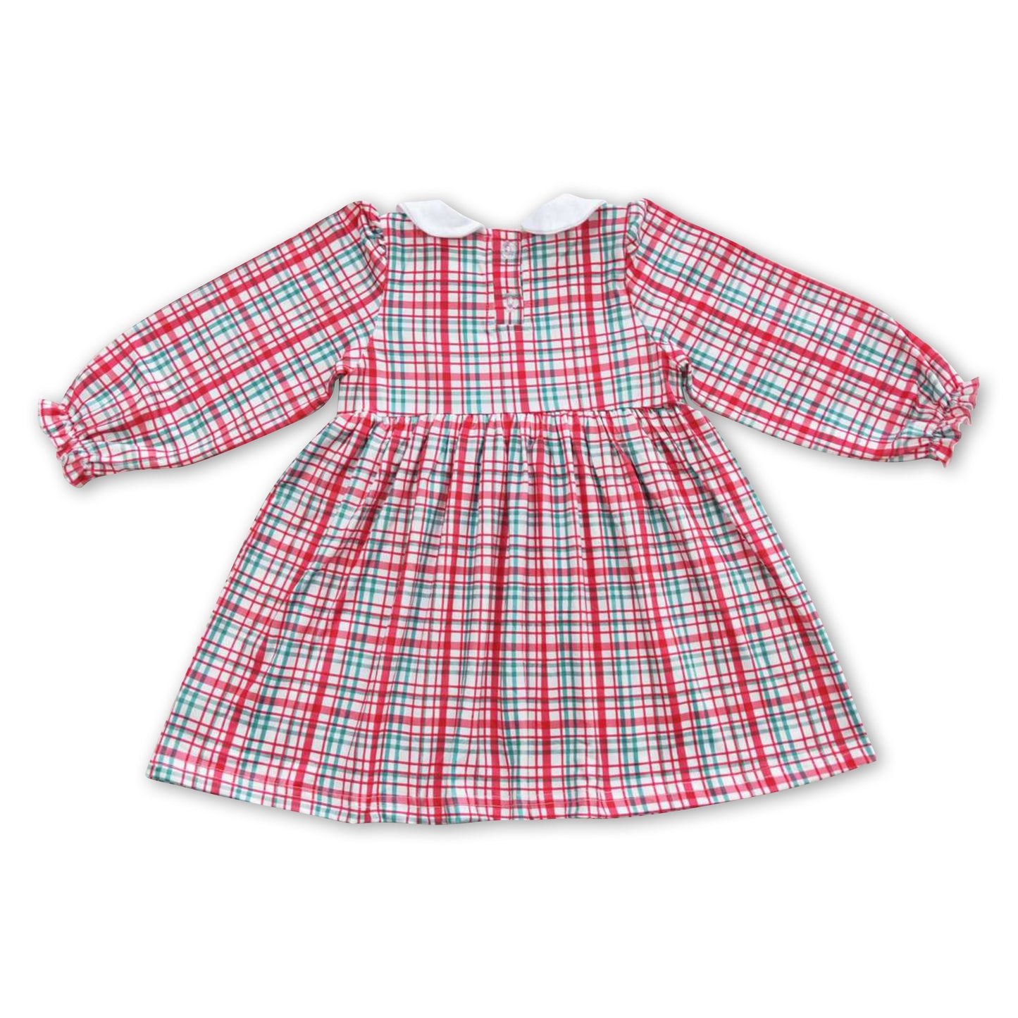 Green red plaid kids girls Christmas dresses