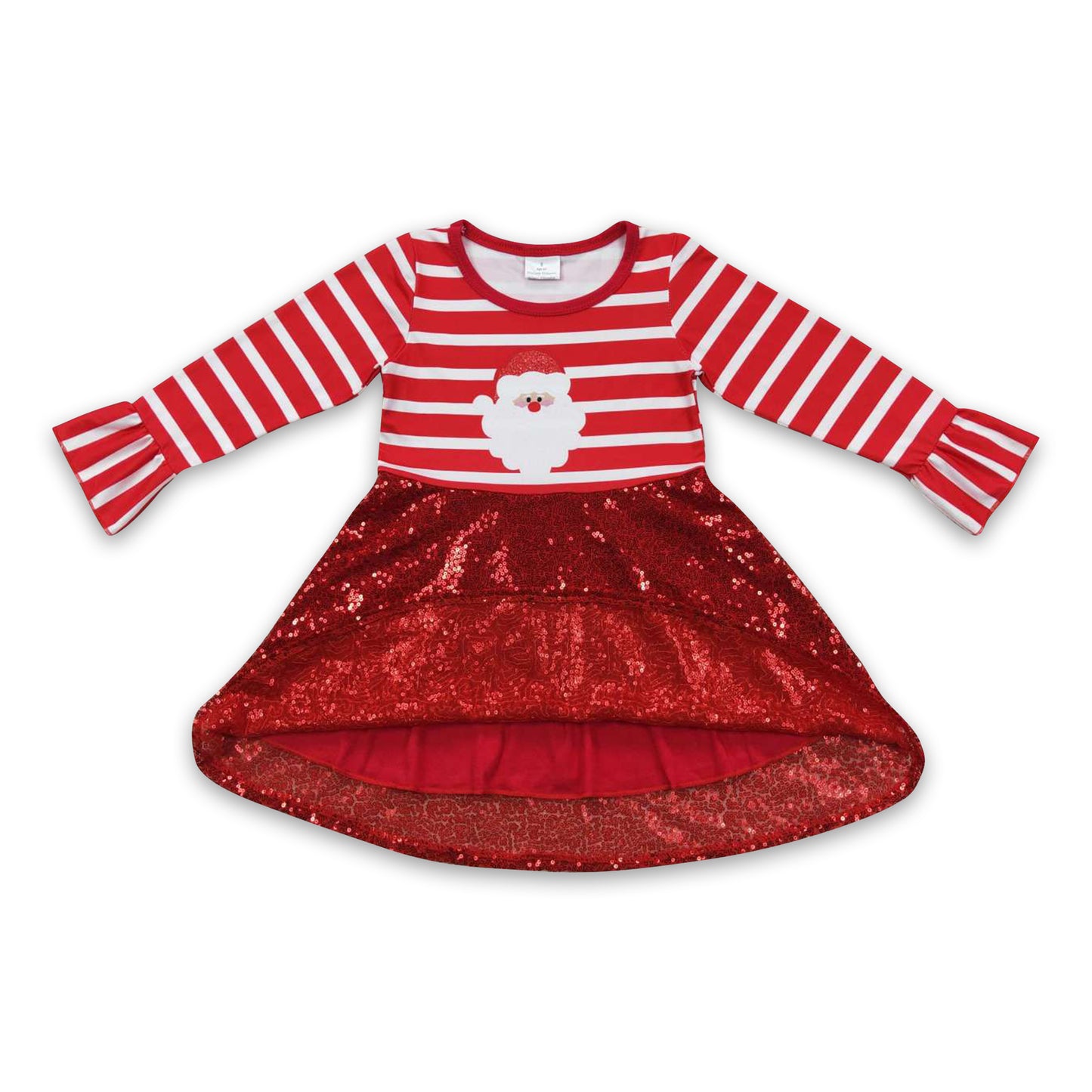 Stripe sants red sequin girls Christmas dresses