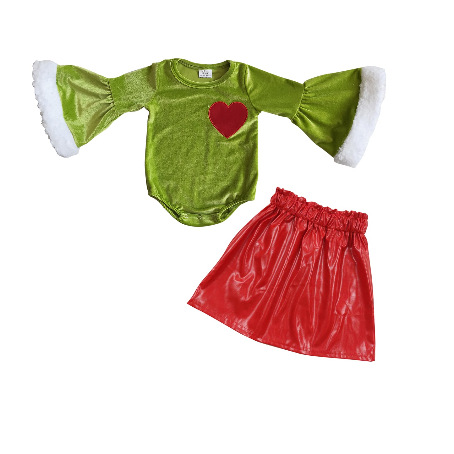 Heart embroidery green face romper skirt girls Christmas outfits