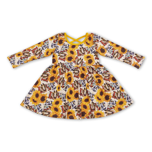 Love sunflower horse long sleeves baby girls dresses