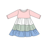 Long sleeves solid cotton patchwork girls spring dresses