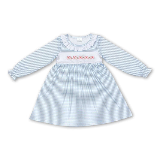 Long sleeves stripe bow kids girls dresses