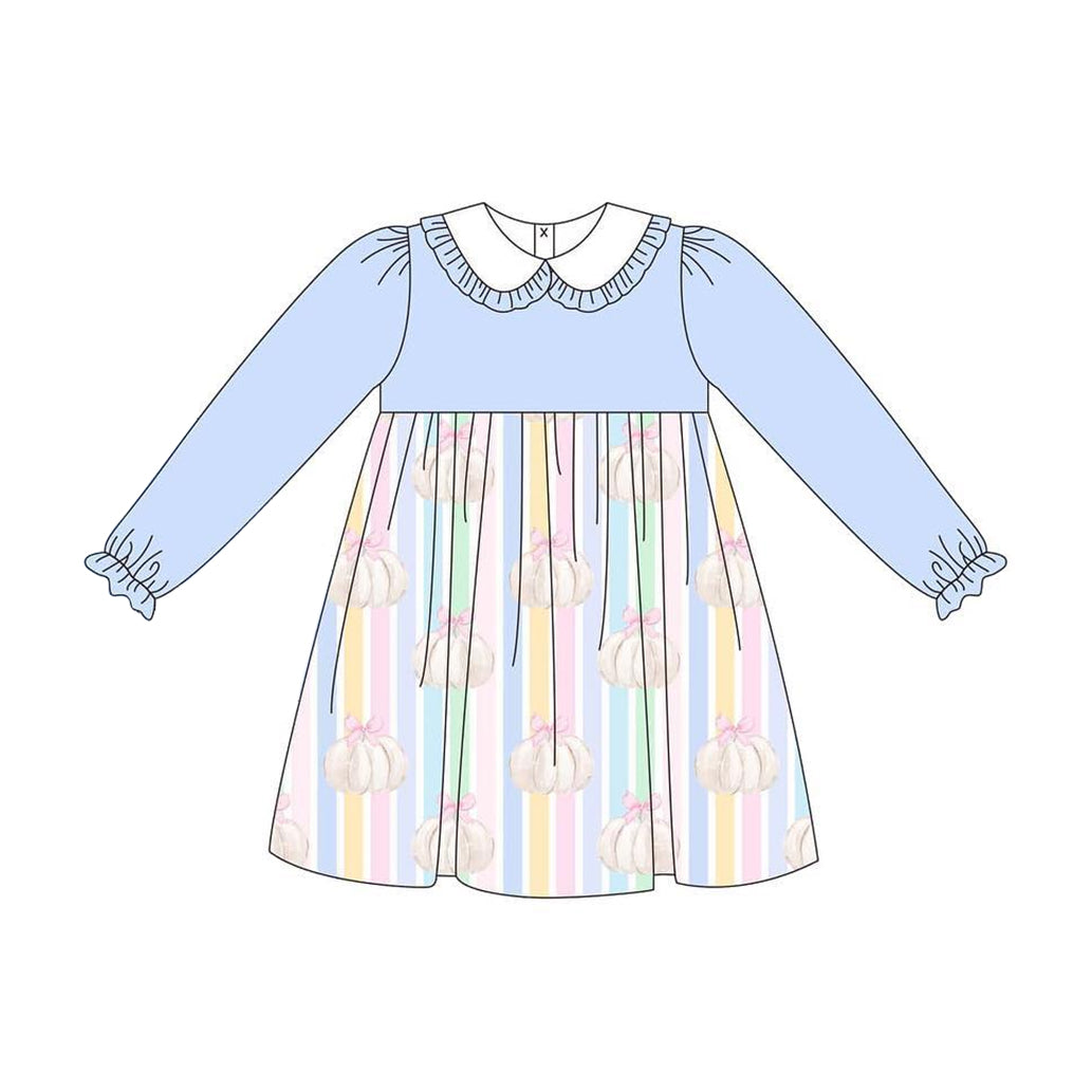 Long sleeves stripe pumpkin kids girls fall dresses