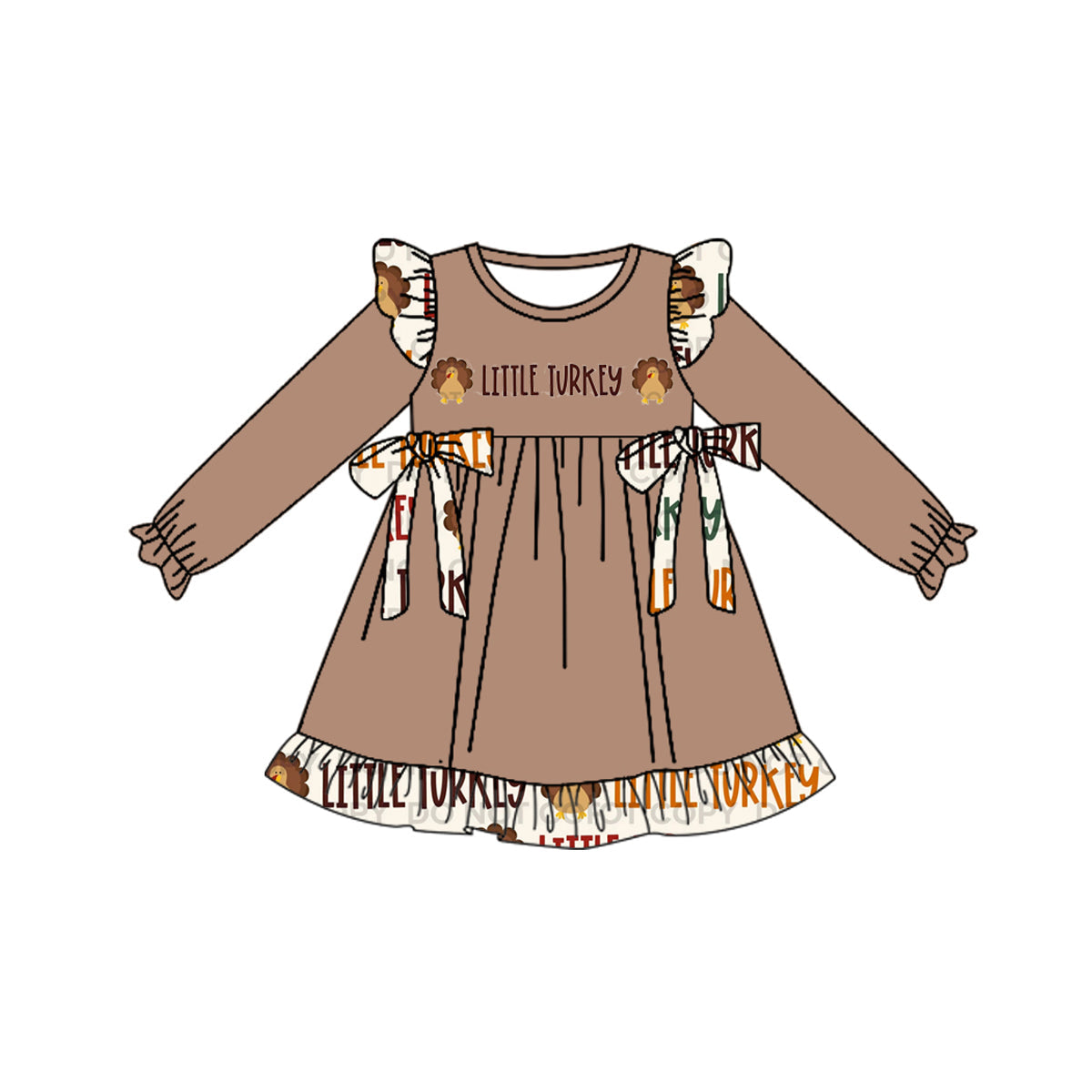 Long sleeves little turkey kids girls Thanksgiving dresses
