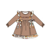 Long sleeves little turkey kids girls Thanksgiving dresses