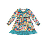 Long sleeves rainbow colorful kids girls dresses