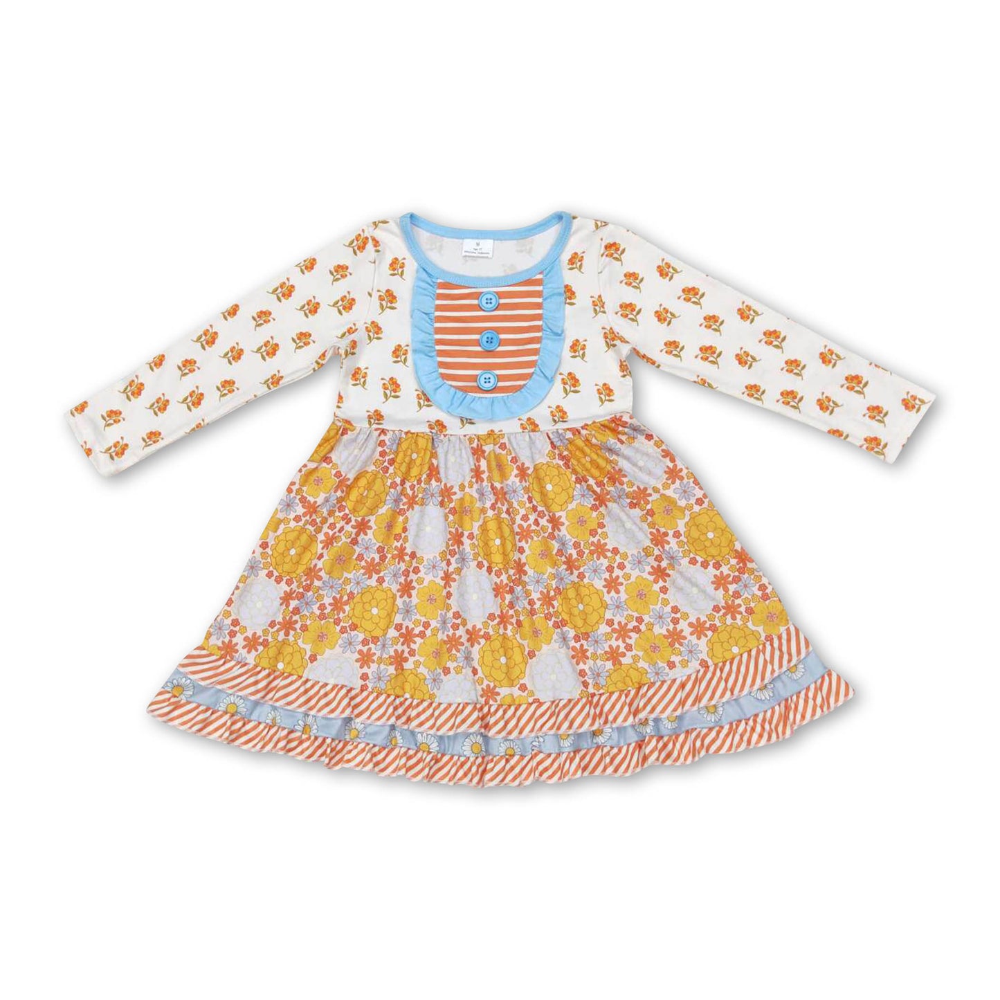Long sleeves floral ruffle girls fall dresses – Yawoo Garments