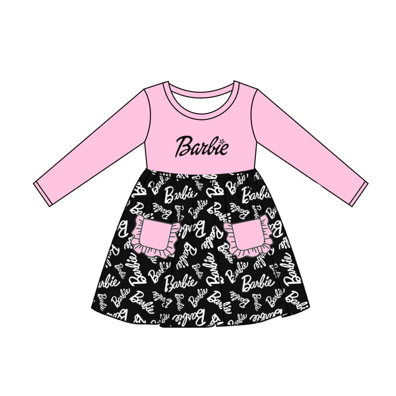 Pink long sleeves pockets party girls dresses