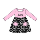 Pink long sleeves pockets party girls dresses