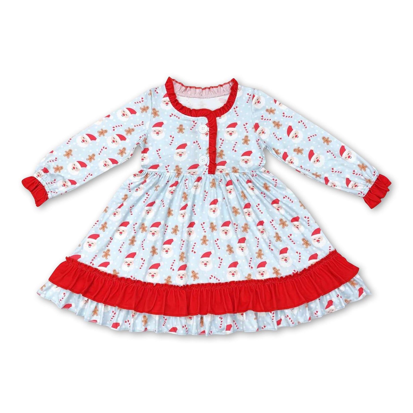 Long sleeves santa candy cane kids girls Christmas nightgown