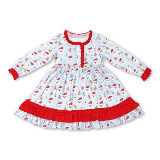 Long sleeves santa candy cane kids girls Christmas nightgown