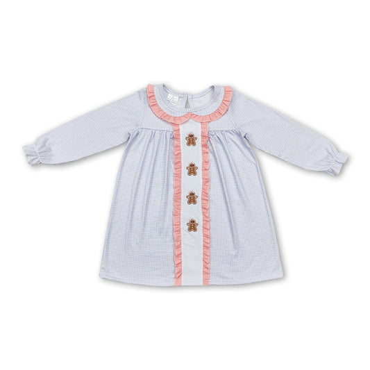 Long sleeves plaid gingerbread baby girls Christmas dress